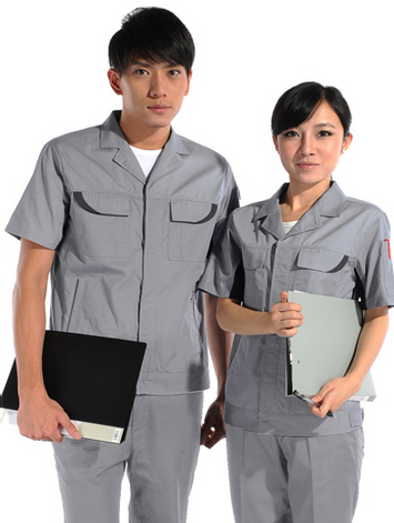 滌棉斜紋淺灰短袖工作服