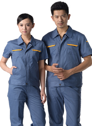 灰藍色細斜紋滌棉短袖工作服